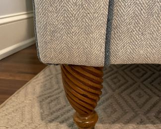 Pair of Kravet Club Chairs Upholstered in Kravet Light Grey Herringbone Fabric with Contrasting Faux Leather Trim. Each Chair Measures 36" W x 36" D. Photo 4 of 4.