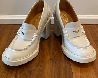 Never Worn Tod's White Leather Wedge Loafers. Size 5. Photo 1 of 2.