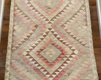 Vintage Turkish Kilim With Pink Hues. Measures 9' 4" x 2' 7". Photo 2 of 3.