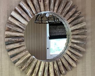Faux Wood "Starburst" Mirror. Measures 30" D. Photo 1 of 2.