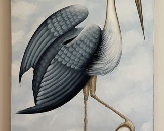 Original Great Blue Heron Oil/Gesso on Canvas. Vitorio Splendore. Measures 36" x 60". Photo 1 of 2.