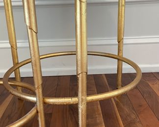 Set of 2 Round Gilt Mirror-Top Metal Nesting Tables with Fluted Edges. Large Measures 20" D x 25" H; Small Measures 14.5" D x 20.25" H. Photo 4 of 4.
