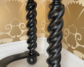 Swaim Furniture Ebonzied Wood & Parcel Gilt Tall Buffet / Cabinet. Measures 48" W x 18" D x 86" H. Photo 4 of 4.