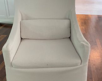 Set of 2 RH (Restoration Hardware) Belgian Slip Covered Arm Chairs on Casters. Each Measures 23" W x 26" D with 19" Seat Height. Photo 1 of 3.