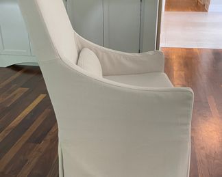 Set of 2 RH (Restoration Hardware) Belgian Slip Covered Arm Chairs on Casters. Each Measures 23" W x 26" D with 19" Seat Height. Photo 2 of 3.