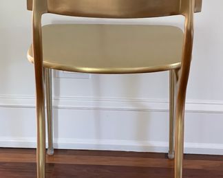 Set of 4 CB2 Oro Gold Outdoor Dining Chairs. Each Measures 17.5" x 16" D x 18" Seat Height. Photo 3 of 4.