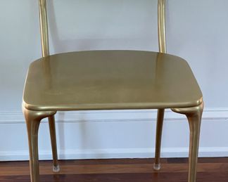 Set of 4 CB2 Oro Gold Outdoor Dining Chairs. Each Measures 17.5" x 16" D x 18" Seat Height. Photo 1 of 4.