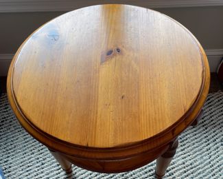 Hickory Chair-Style Oak Occasional Table with Wicker-Top Shelf. Measures 29" D x 26" H. Photo 2 of 2.
