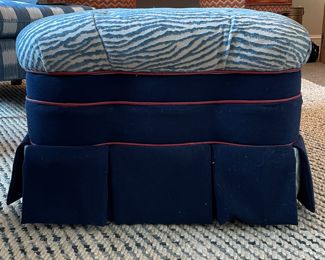 Gabby Furniture Ottoman with Top Upholstered in Tufted Cowtan & Tout Zebra Print Fabric. Skirt & Trim are Ralph Lauren. Photo 1 of 3.