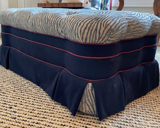 Gabby Furniture Ottoman with Top Upholstered in Tufted Cowtan & Tout Animal Print Fabric. Skirt & Trim are Ralph Lauren. Photo 2 of 3.