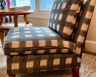 Pair of Kravet Slipper Chairs Upholstered in Blue Buffalo Check Fabric. Each Chair Measures 25" W x 30" H. Photo 2 of 3.