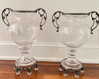 Wrought Iron & Crystal Urns. Each Measures 18.5" x 13". Photo 1 of 3.