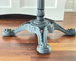 Calcutta Gold Marble Top Three-Pedestal Bistro Table with Wrought Iron Base. Measures 80" L x 26" D x 31" H. Photo 4 of 4.