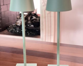 Pair of Lumens Matte Green Cordless Lamps. Measures 15" H.