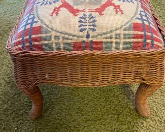 Needle point & wicker stool
