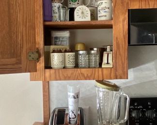 toaster, vintage blender, salt and pepper shakers