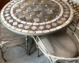 Tiled metal Patio table w/ 4 metal chairs