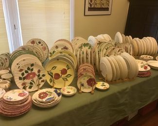 Blue Ridge hand painted underglaze Ervin Tenn china  Various patterns  florals and fruits  small chips abound