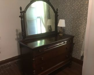 Tomlinson dresser with mirror  Label on back  Original finish from 20's