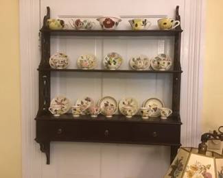 Charleston shelf with collection of Blue Ridge demitasse cups and saucers