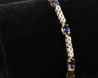 30:10K Gold Sapphire Diamond Tennis Bracelet