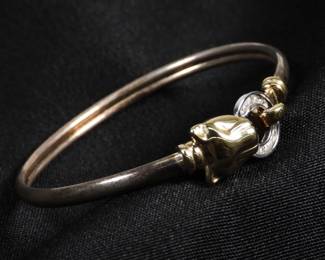 34:14K Gold Diamond & Sterling Silver Bangle Bracelet