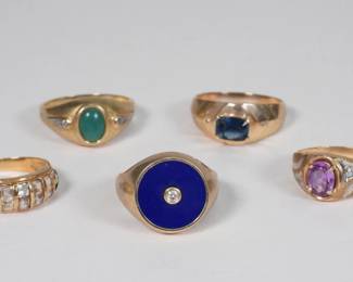 45:5PC 10K Gold & Gemstone Men's Estate Rings