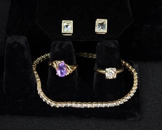 51:4PC Estate 14K Gold Diamond & Amethyst Jewelry