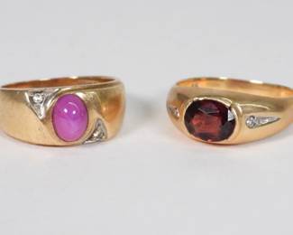 55:2PC 14K Gold Gemstone & Diamond Men's Rings