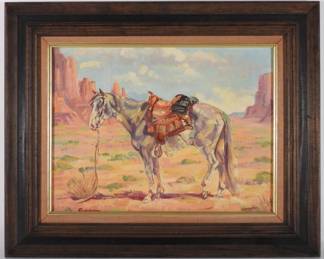 67:Louis Lundean Equine Landscape Painting