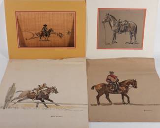 71:4PC Louis Lundean Equestrian & Equine WC Paintings