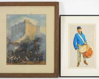 78:2PC Military WC & Oil Paintings