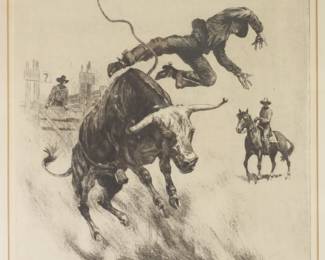 86:Reinhold H. Palenske Wild Steer Bucking Etching