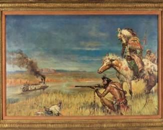 71:Benton Clark Indians Attacking a Riverboat