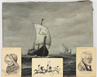 93:Will Simpson Viking Ship Painting & Cards