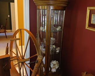 Round glass curio cabinet four-sided