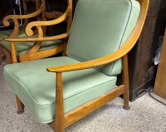 Mid Century Green Vinyl and Maple Arm Chair - Heywood Wakefield