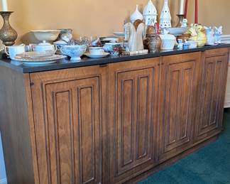 Broyhill Sculptra Mid Century Walnut Slate Top Cabinet