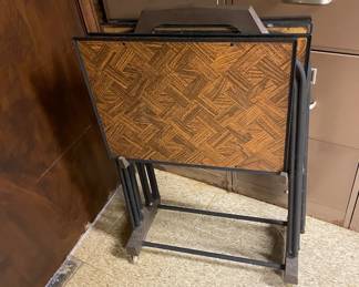 Vintage Herringbone Style Folding Tv Trays