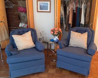 Set of 2 Blue Mid Century Modern Arm Chairs