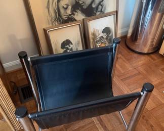 Mid Century Modern Chrome and Black Vinyl Magazine Rack