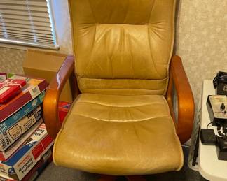 Leather Office Chair with Wood Arms