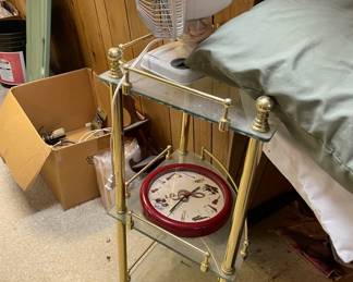 Two Tiered Vintage Brass and Glass Corner Table