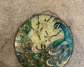 stained glass peacock wall hanging