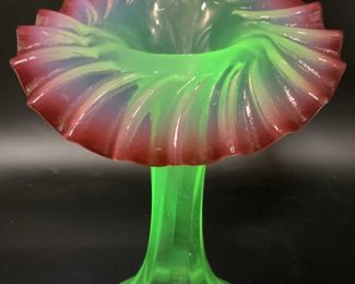 Vintage Jack In The Pulpit Uranium Glass Vase
