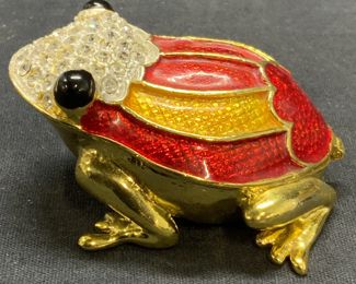 Enameled Crystal Frog Trinket Box
