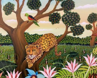 PARADIS Signed Leopard Jungle Oil Painting
