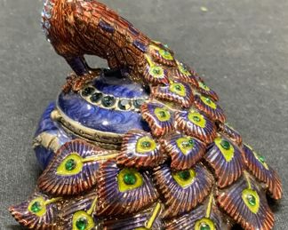 Vuccelli Enameled Crystal Peacock Trinket Box
