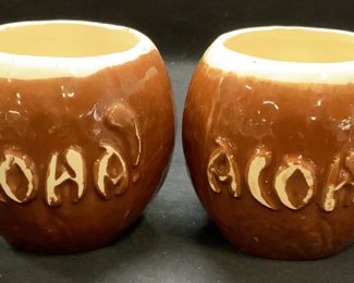 Pair Vintage Trader Vics Ceramic Coconut Cups USA
