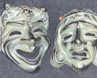 2 Pottery Made Greek Theater Masks
